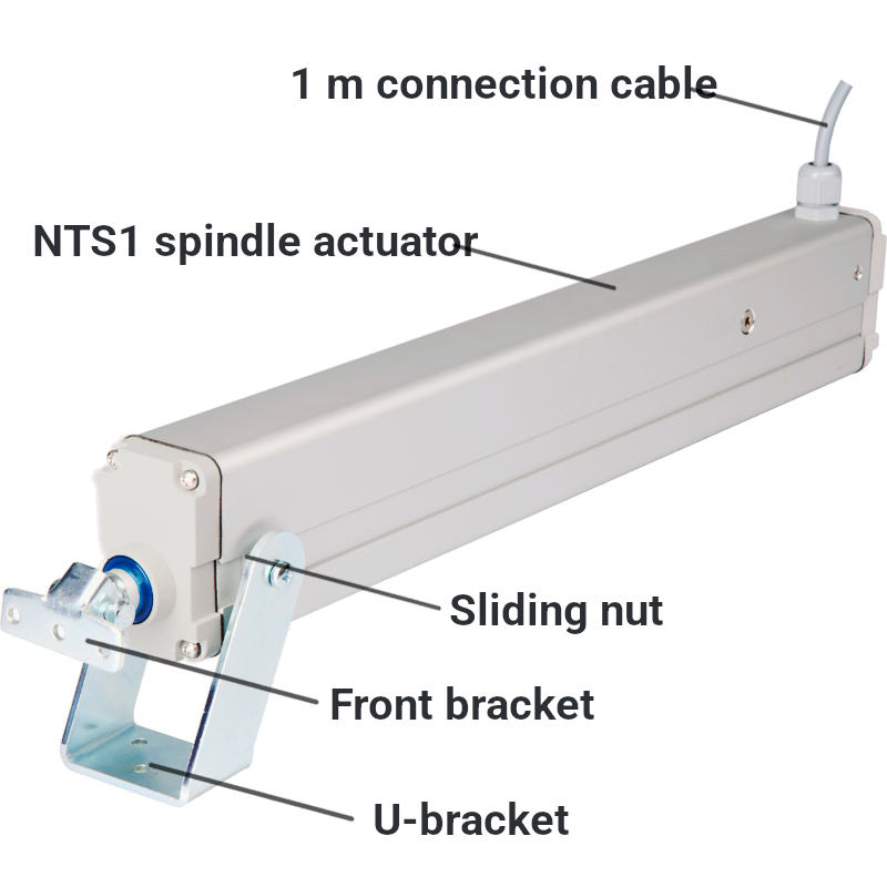 Overview of the NTS1 spindle actuator 230 V 24 V 12 V with bracket
